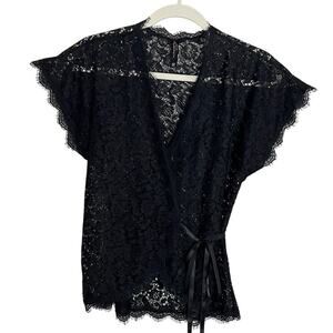 ♥️ Victoria's Secret Black Lace Sheer Wrap Top Blouse Kimono Lingerie Size XS/S